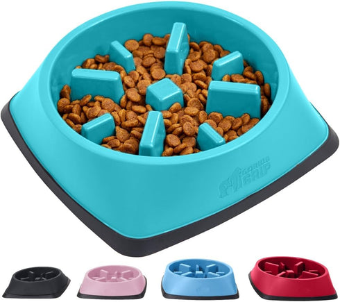 Gorilla Grip Slip Resistant Slow Feeder Dog Bowl,4 Cups,Slows Down Pets Eating,Prevents Overeating,Feed Small&Large Breed Puppy,Puzzle Design,Dogs...