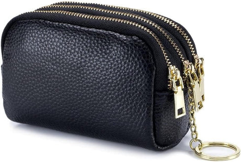 Andy's Orchids Small Wallet, Leather Coin Purse, 3 Zippered Pocket Change Pouch Wallet, Large Capacity Female Purse With Key Ring for Women Men, S...