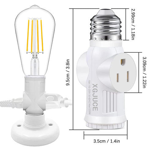 3 Prong Light Socket to Plug Adapter,E26 Outdoor Light with Outlet,E27 Light Bulb to 2/3 Prong Outlet Plug Splitter Converter for Garage Porch CCT...