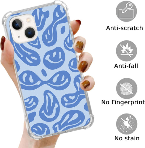 Blue Melting Smile Face Case Compatible with iPhone 13, Hippie Drippy Smiling Face Case for iPhone 13 for Teens Men and Women, Cool Trendy TPU Bum...