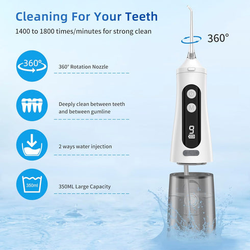 Water flosser,350ml Tank with 4 nozzles,9 Modes,Dental Tools to Remove Plaque and Tartar waterflosser Slate flosser Rechargeable M131 Water flosse...