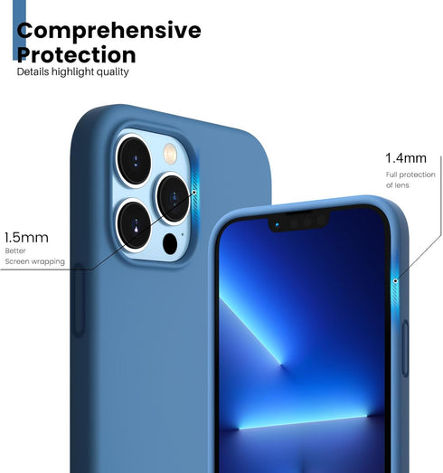 ORNARTO Compatible with iPhone 13 Pro Max Case 6.7", Slim Liquid Silicone 3 Layers Full Covered Soft Gel Rubber Case Cover 6.7 inch-Blue...