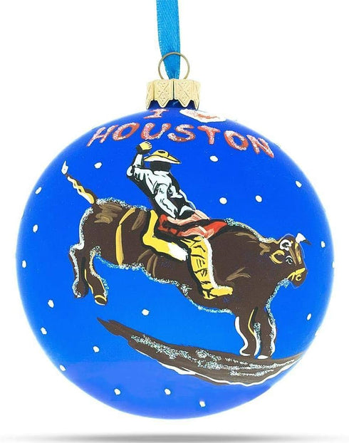 I Love Houston, Texas, USA Glass Ball Christmas Ornament 4 Inches...