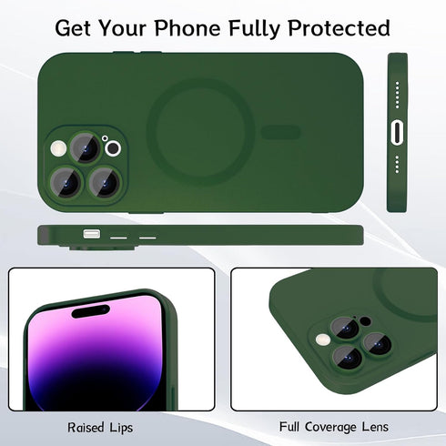Magnetic case for iPhone 14 Pro Max Phone Case for Women, Matte Luxury Soft Metallic Luster Design with Camera Lens Protector, Compatible with Mag...