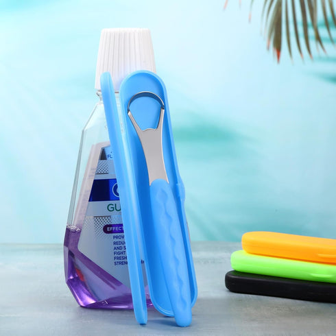Yinkin 2 Pcs Tongue Scraper for Adults and Kids Cleaner Stainless Steel Tongue Scraper Metal Tongue Brushes Set with Travel Cases for Breath Reduc...