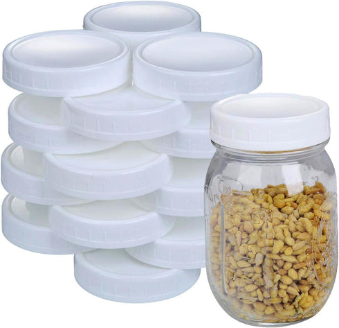 2 Dozen Regular Mouth Lids Mason Jar Lids Plastic Storage Caps for Mason Canning Jars and More, Standard, Dia 70mm, White...