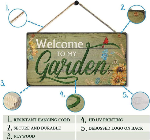 Rustic Garden Signs Vintage Welcome to My Garden Hanging Plaque Moms Dads Herb Plants Welcome Signs by 6''x11.5''...
