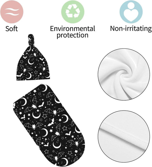 Halloween Baby Stuff Swaddle Blanket Hat Set for Boys Girls, Soft Bat Moon Newborn Sleeping Sack Receiving Blanket Shower Gift...