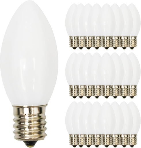 White Christmas Light Replacement Bulbs,25 Pack White Plastic Shatterproof Warm White LED Light Bulbs,C9/E17 Base,0.6W Great for Indoor Outdoor Ch...