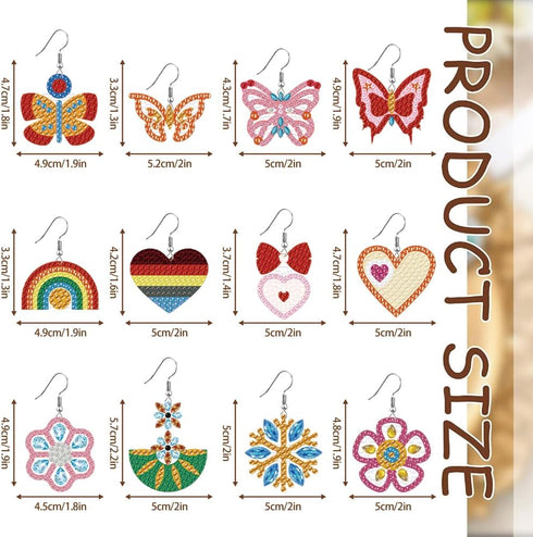 BEUNITONE 12 Pairs Butterfly Diamond Painting Earrings Love Heart DIY Earring Making Kit Star Diamond Art Earrings Jewelry Making Kit for Adults W...