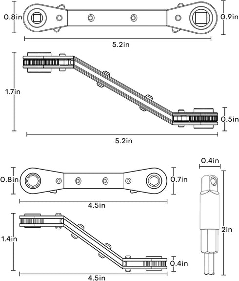 HVAC Service Wrench, Refrigeration Wrench Set 3/8" 5/16" 3/16" 1/4" Ratchet Curved Wrench Tool with 2 Hex Bit Adapter Kit UIInosoo for Air Conditi...