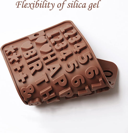 Silicone Letter Number Molds,Reusable Chocolate Molds with Happy Birthday Cake Decorating Symbols(Brown 2pcs)...