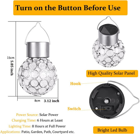 2 Pack Hanging Solar Light Outdoor, Decorative Solar Powered Waterproof Ball Shaped Night Light, Hanging Globe Solar Lights for Gardens, Yards, Pa...