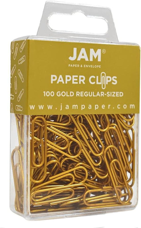 JAM PAPER Colored Standard Paper Clips - Regular 1 Inch - Gold Paperclips - 100/pack...