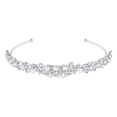 EVER FAITH Bridal Headpiece Accessory Crystal Cream Simulated Pearl Wedding Headband Clear Silver-Tone...