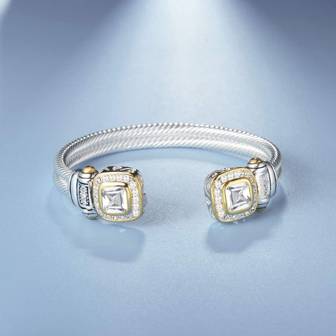 UNY Designer Inspired Jewelry Double Cable Wire CZ Antique Bangle Elegant Beautiful Valentine Gift (White)...