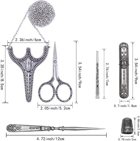 Embroidery Scissors, Stainless Steel Safety Scissors,Thread Cutter with Sheath, Sewing Needle Case,Awl,Thimble for Sewing, Cutting,Art Work,Embroi...