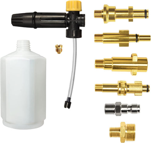 Electric Pressure Washer DIY Foam Cannon with 1/4” Quick Connector & Other 5 Adapters, Power Washer Adjustable Snow Foam Lance 0.6L Bottle, Jet Ca...