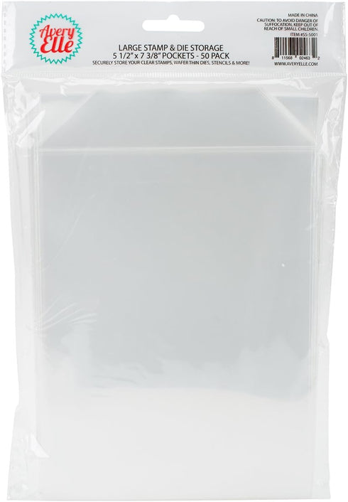 Avery Elle SS-5001 Stamp & Die Storage Pockets 50/Pkg Large 5 ½” x 7 3/8" , white/clear , Single Pack...