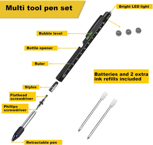 YouOKLight Multi tool pen set, gift tool pen, multitool pen for men, 9 in 1 pen multitool, ruler (Metric, Imperial), screwdriver (flat, cross), bo...