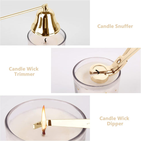 3 in 1 Candle Snuffer Long Handle Candle Extinguisher Candle Wick Trimmer Candle Cutter Candle Wick Dipper Kit - Gold...