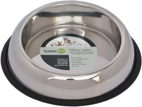 Iconic Pet 2 Cup Heavy Weight Non-Skid Easy Feed High Back Pet Bowl For Dog Or Cat (2 Pack), 16 Oz...
