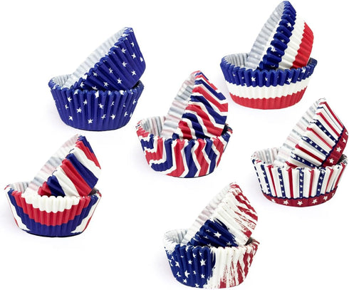 qiqee Independence Day Cupcake Liners Muffin Liners for Independence Day 300-Count 6 Original Design No Smell, Food Grade Baking Cups Paper(Small ...