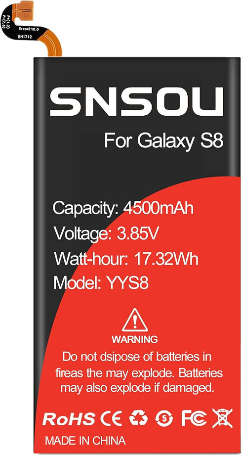 Galaxy S8 Battery, Upgraded SNSOU 4500mAh EB-BG950ABE Li-Polymer Replacement Battery for Samsung Galaxy S8 SM-G950 G950V G950A G950T G950P G950R4 ...
