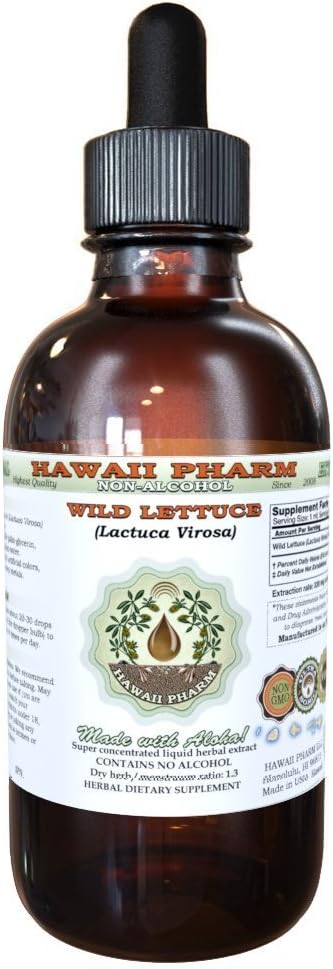 Hawaii Pharm Wild Lettuce Alcohol-Free Liquid Extract, Organic Wild Lettuce (Lactuca Virosa) Dried Herb Glycerite Natural Herbal Supplement, USA 2...