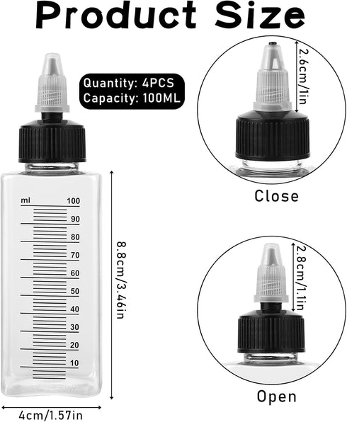 4 Pcs Plastic Squirt Bottles for Liquids 3.4 OZ Squeeze Bottle Liquid Condiment Container Cooking Oil Dispenser with Twist Top Cap for Camping Coo...