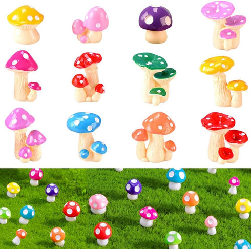 MAOMIA Miniature Mushroom Figurines 32 Pcs Fairy Garden Accessories Mushroom Cake Toppers Micro Landscape Garden Decoration Plant Flower Pots Orna...