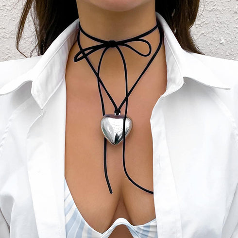 Chunky Puffy Heart Choker Necklace Big Heart Charms Pendant Necklace for Women Y2K Aesthetic Simple Jewelry...