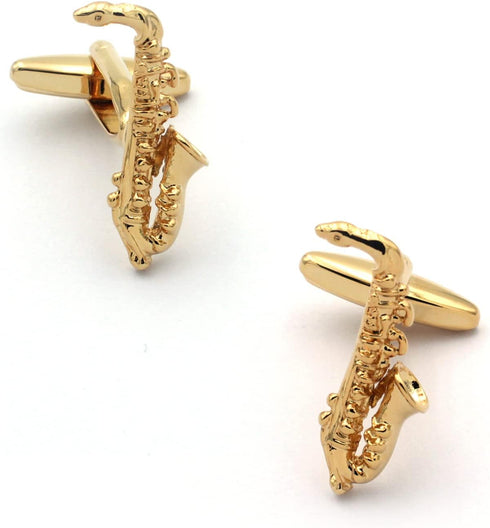 Saxophone Sax Music Pair Gold Cufflinks...