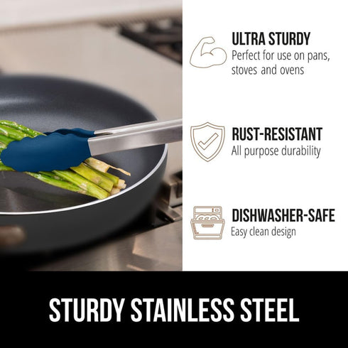 GORILLA GRIP Stainless Steel Heat Resistant Kitchen Tongs for Cooking, 9 + 12 Inch, Set of 2 BBQ Tong, Non Scratch Silicone Tip for Pan, Strong Gr...