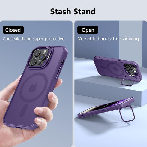 Magnetic Case for iPhone 14 Pro Max with Kicstand, Compatible with Magsafe, Built-in Camera Stash Sep d, Mileeary Protection, Skin Feeling Phone C...