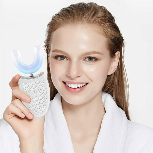 Ultrasonic Electric Toothbrush Adults, Automatic Toothbrush U Shaped Whole Mouth 360° Cleaning Teeth Whitening Hands Free Rechargeable IPX7 Waterp...