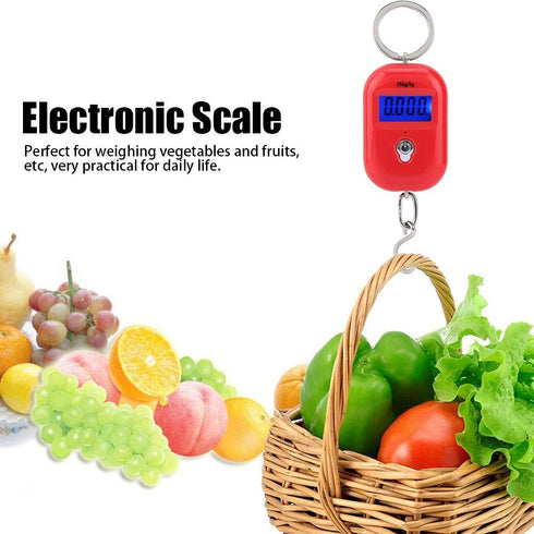 Mini Electronic Scale, Fish Weighing Scales Red Portable 25Kg/5G Hanging Scale Digital Pocket Key Chain Weight Hook Kitchen Food Weight Gauge Meas...