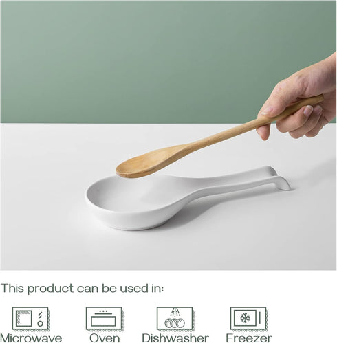 DOWAN 9.5" Ceramic Spoon Rest, White Spoon Rest for Stove Top, Spoon Holder for Stove Top, Kitchen Spoon Holder for Countertop, Set of 1...