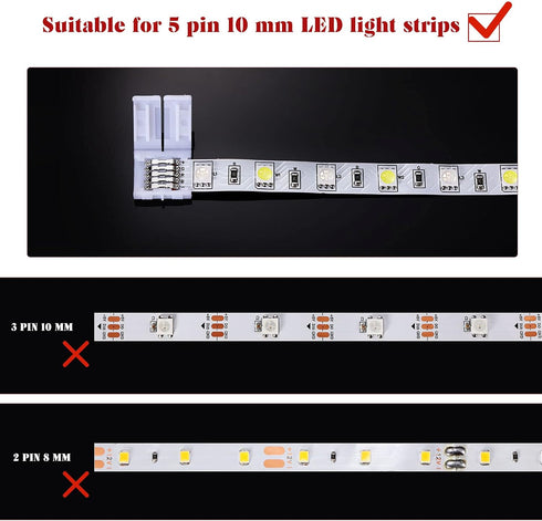 35 Pieces LED Strip Connector 5 Pin Solderless LED Light Connector L Shape LED Lights Extension T Shape Solderless LED Adapter Connector for 5050 ...
