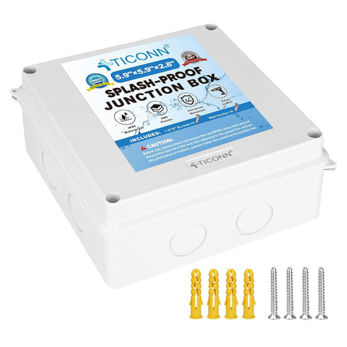 TICONN Electrical Junction Box, IP65 Splash-proof ABS Plastic Project Box Electrical Enclosure (5.9"×5.9"×2.8")...