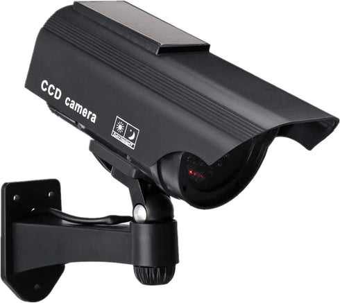 F FINDERS&CO Dummy Solar Security Camera, Bullet Fake Surveillance System with Realistic Red Flashing Lights and Warning Sticker Indoor Outdoor (1...