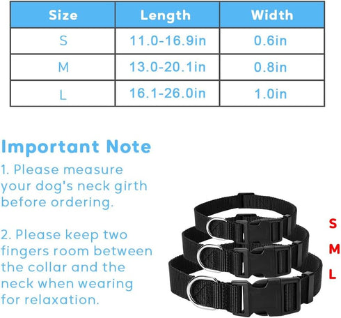 2 Pack Nylon Dog Collars, Classic Adjustable Pet Dog Collar for Small, Medium and Large Dogs, L(Black, Blue)...