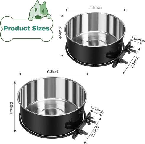 Dog Crate Water Bowl No Spill, 2 Pack Dog Crate Bowls Hanging, Kennel Water Food Bowls Mountable, Pet Cage Accessories Feeder Dish, Stainless Stee...
