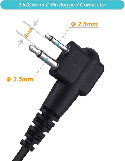 2-Pack Walkie Talkie Earpieces, 2.5mm/3.5mm 2-Pin Two Way Radio Headset with PTT Mic and 180° rotatable earbud, Compatible with Motorola Two-Way R...