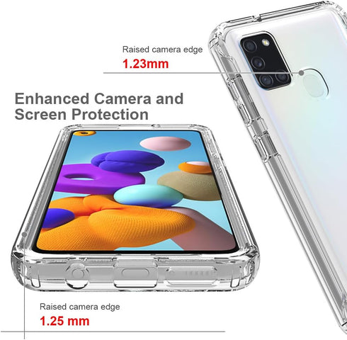 for Samsung Galaxy A21s Case Crystal Clear Slim Hard Case Hybrid Shockproof Bumper with Tempered Glass Screen Protector Full Body Anti-Yellow Anti...