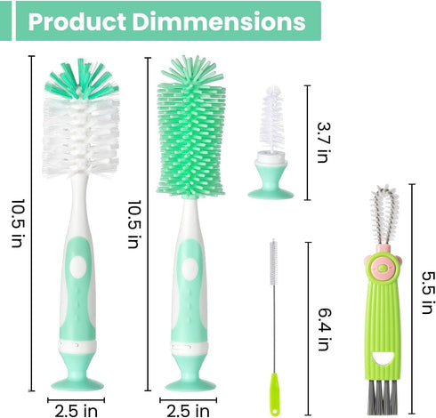 Baby Bottle Brush 4 in 1, Bottle Cleaner Brush Set, with 1P Nylon Bottle Brush Cleaner, 1P Bottle Cap Brushes, 2P Straw Brushes, Bottle Brush with...