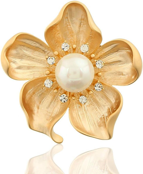 Yellow Flower White Pearl Brooch Gold Autumn Flower Pins Autumn Fall Flower Broach for Mother Wife GF Wedding Bridal Bouquet Party Charm Flower Pi...
