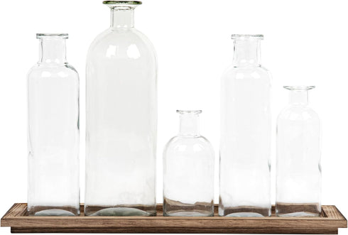 Creative Co-Op Set of 5 Vintage Bottle Vases on Wood Tray...