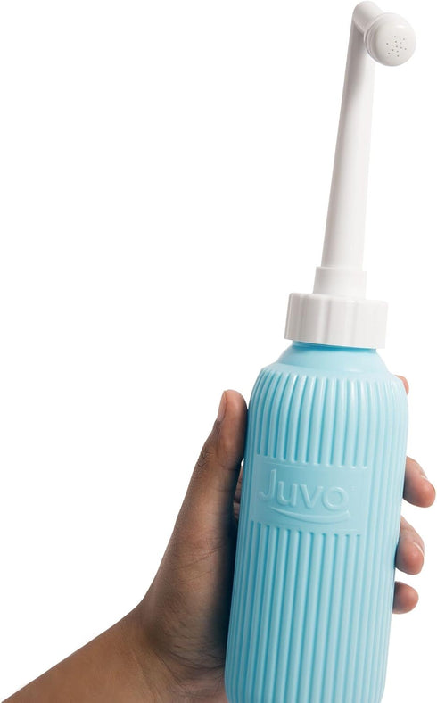Juvo Peri Bottle Kit | Portable Travel Bidet, Handheld Squeeze Bottle with 2 Spray Nozzles, Cap and Storage Bag, Upside Down Use, 13.5 oz, Blue/Pi...