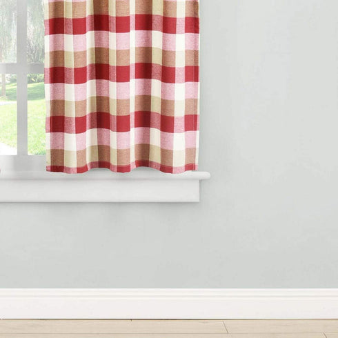 Home Maison - Kingsville Country Plaid Gingham Checkered Kitchen Tier & Valance Set | Small Window Curtain for Cafe, Bath, Laundry, Bedroom - (Red...